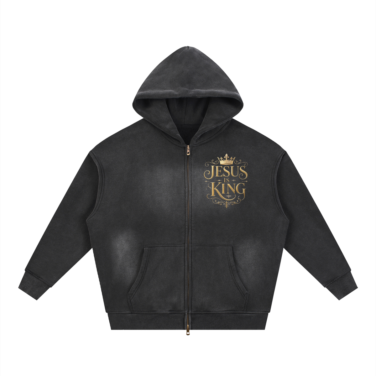 "Jesus is King" Sunfade Boxy Fleece Hoodie
