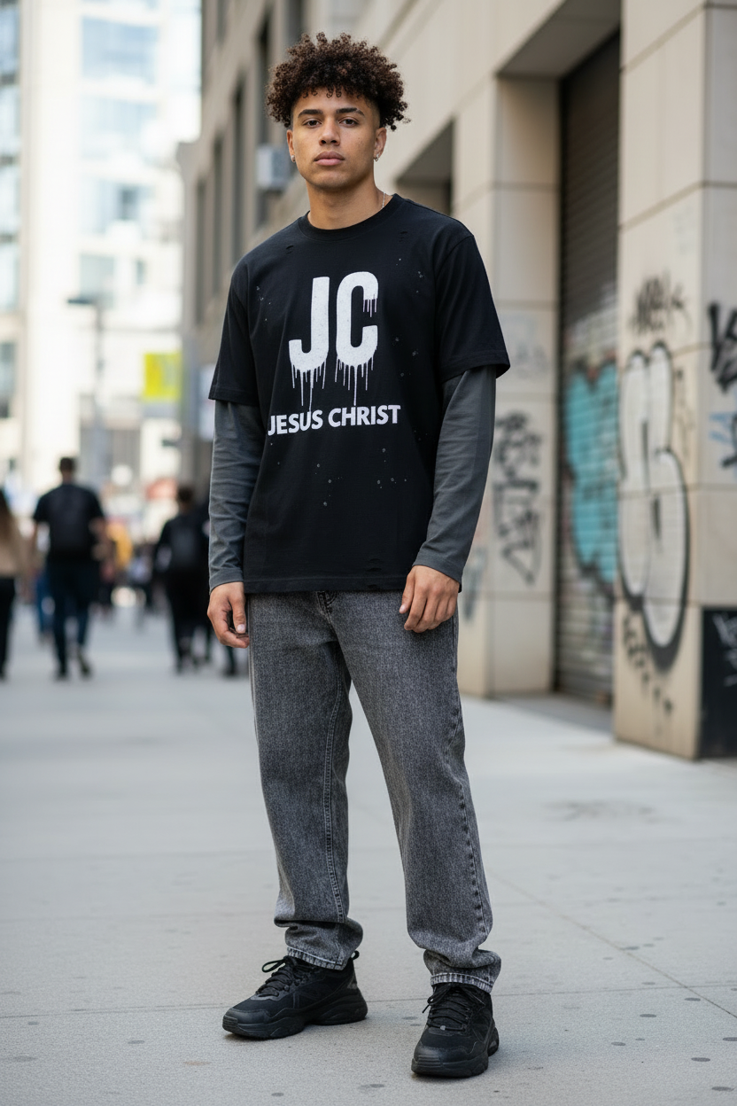 "Jesus Christ"  Vintage Wash Distressed Layer T-Shirt