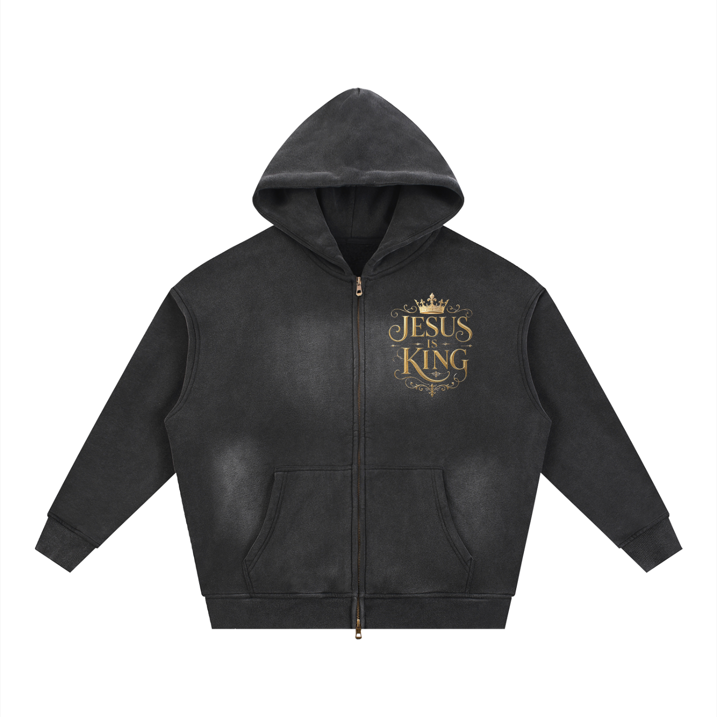 "Jesus is King" Sunfade Boxy Fleece Hoodie