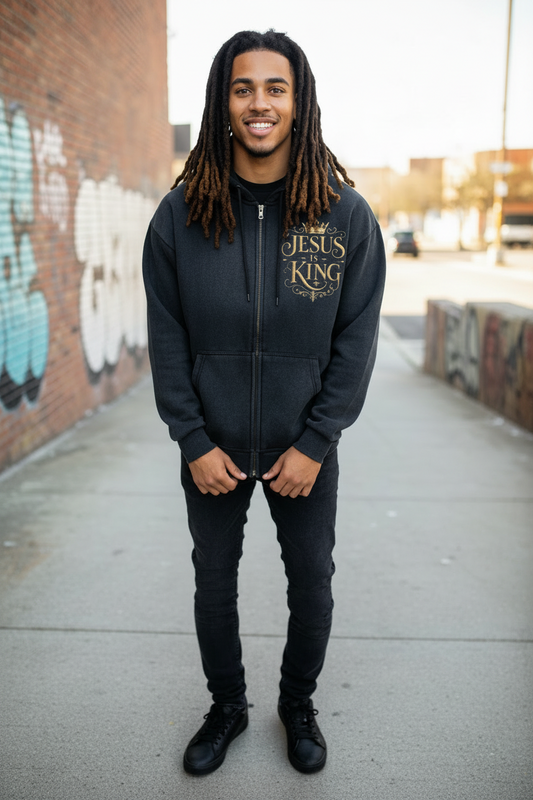 "Jesus is King" Sunfade Boxy Fleece Hoodie