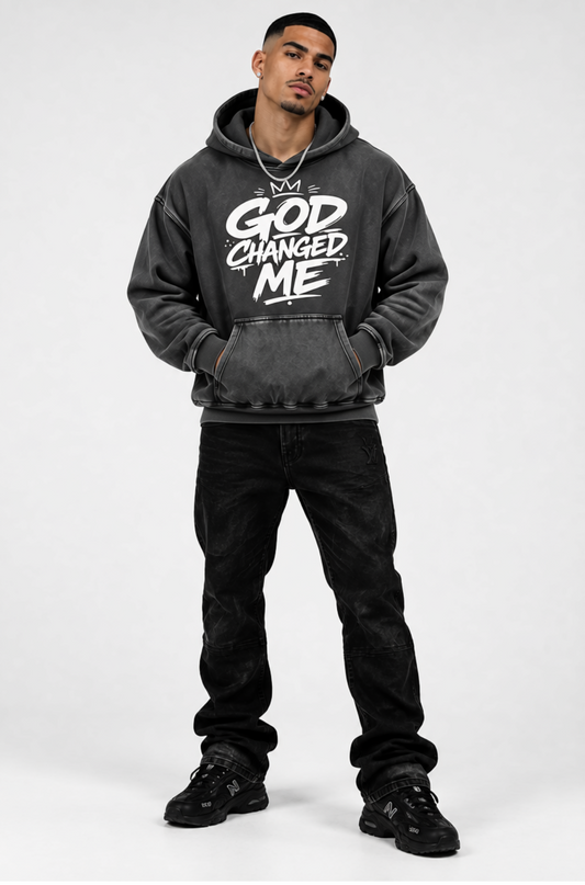 "God Changed Me" Snow Wash Fleece Oversize Hoodie
