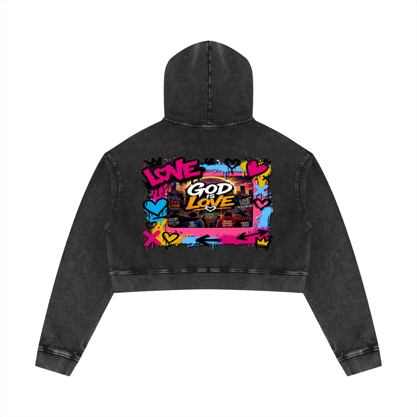 Women’s God is Love Mineral Washed Crop Hoodie