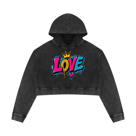 Women’s "God is Love" Mineral Washed Crop Hoodie
