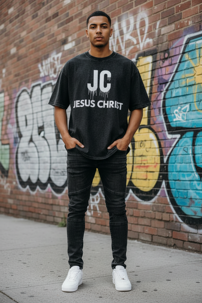 Men's JESUS CHRIST Snow Washed Oversized Cotton T-Shirt