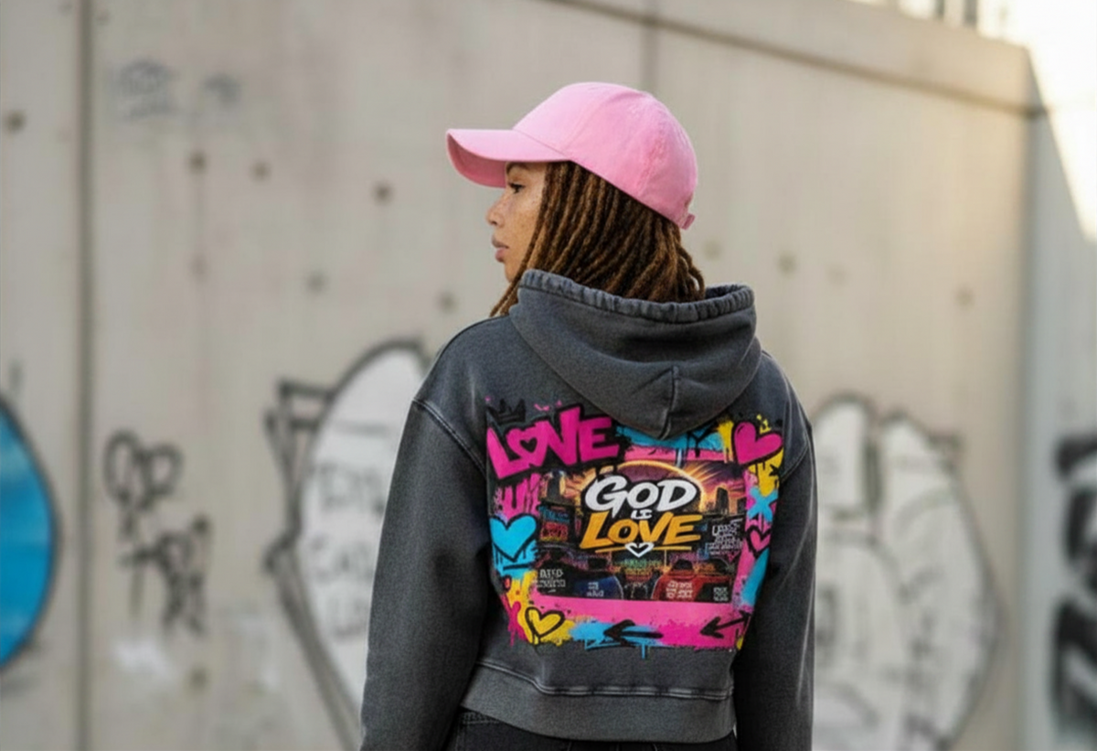 Women’s "God is Love" Mineral Washed Crop Hoodie