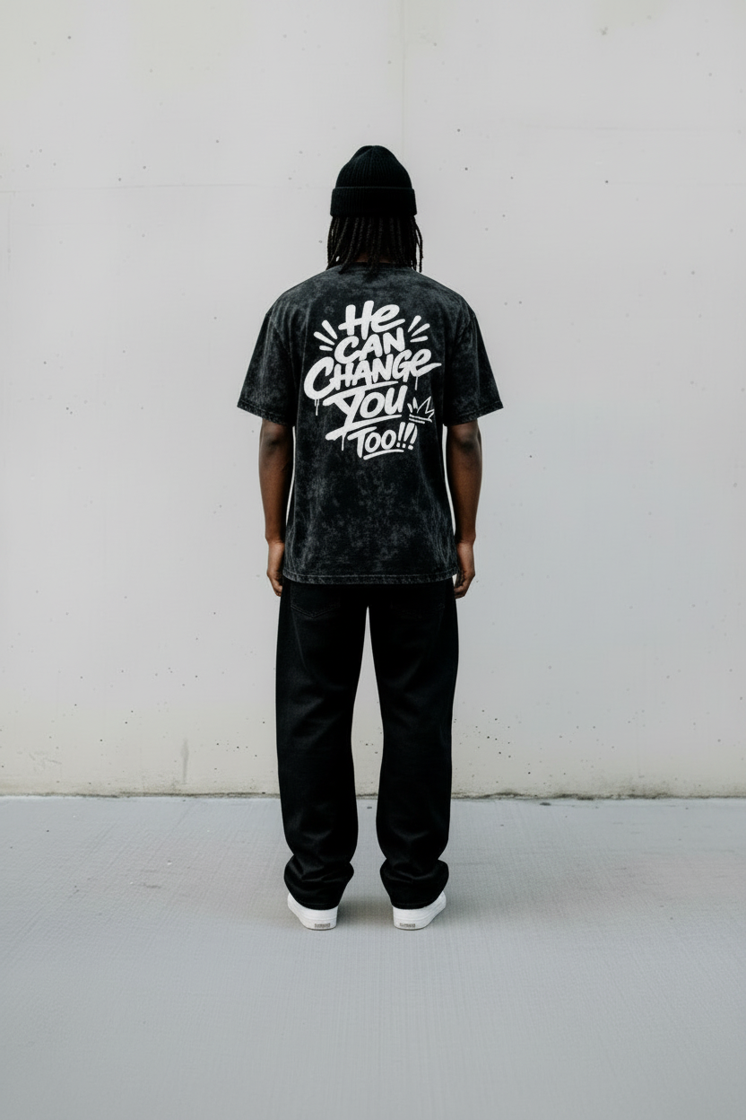 "God Changed Me" Snow Washed Oversized Cotton T-Shirt