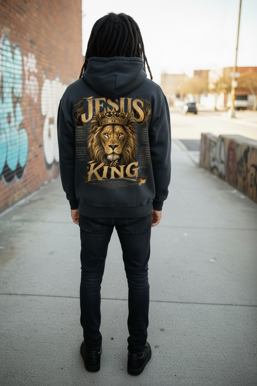"Jesus is King" Sunfade Boxy Fleece Hoodie