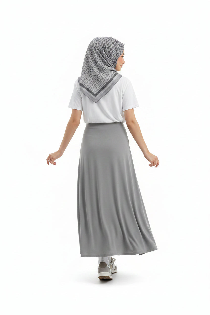 Women's Solid Color Knit Maxi Skirt (Gray)