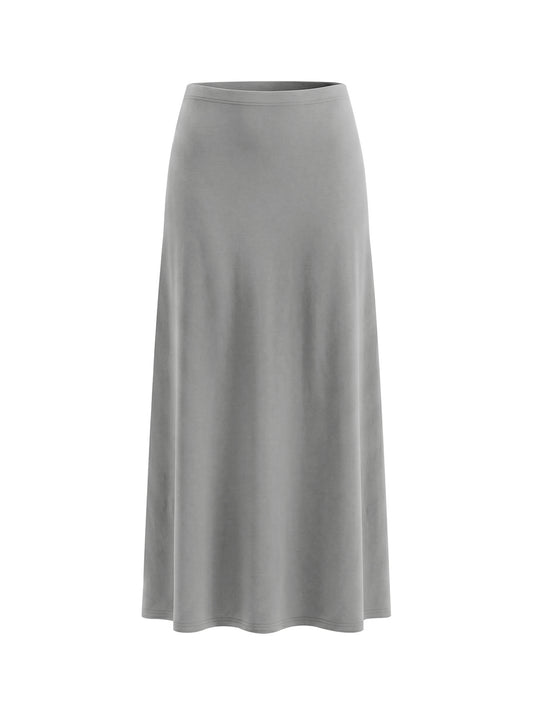 Women's Solid Color Knit Maxi Skirt (Gray)