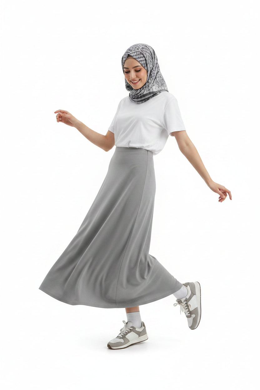 Women's Solid Color Knit Maxi Skirt (Gray)