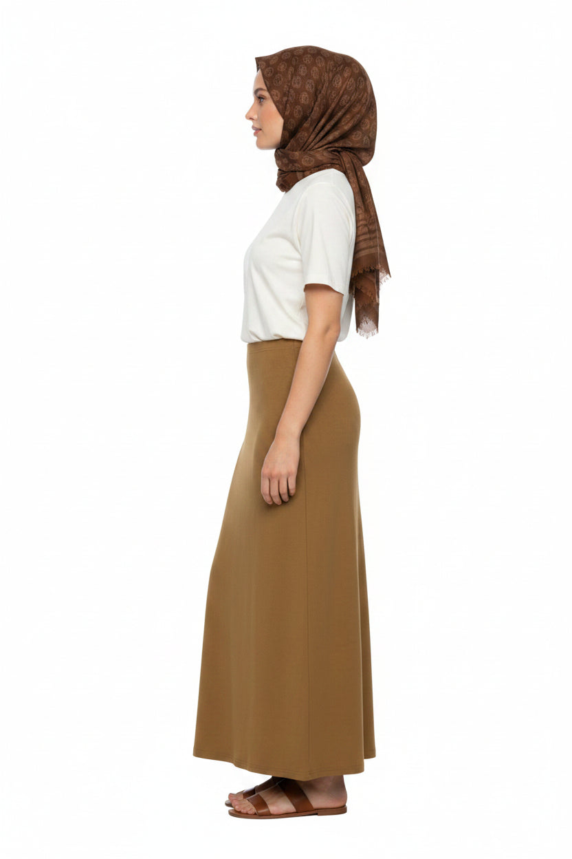 Women's Solid Color Knit Maxi Skirt (Brown)
