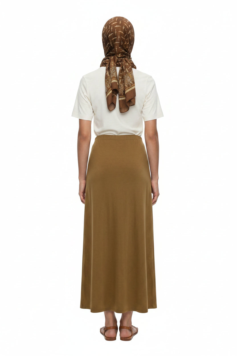 Women's Solid Color Knit Maxi Skirt (Brown)