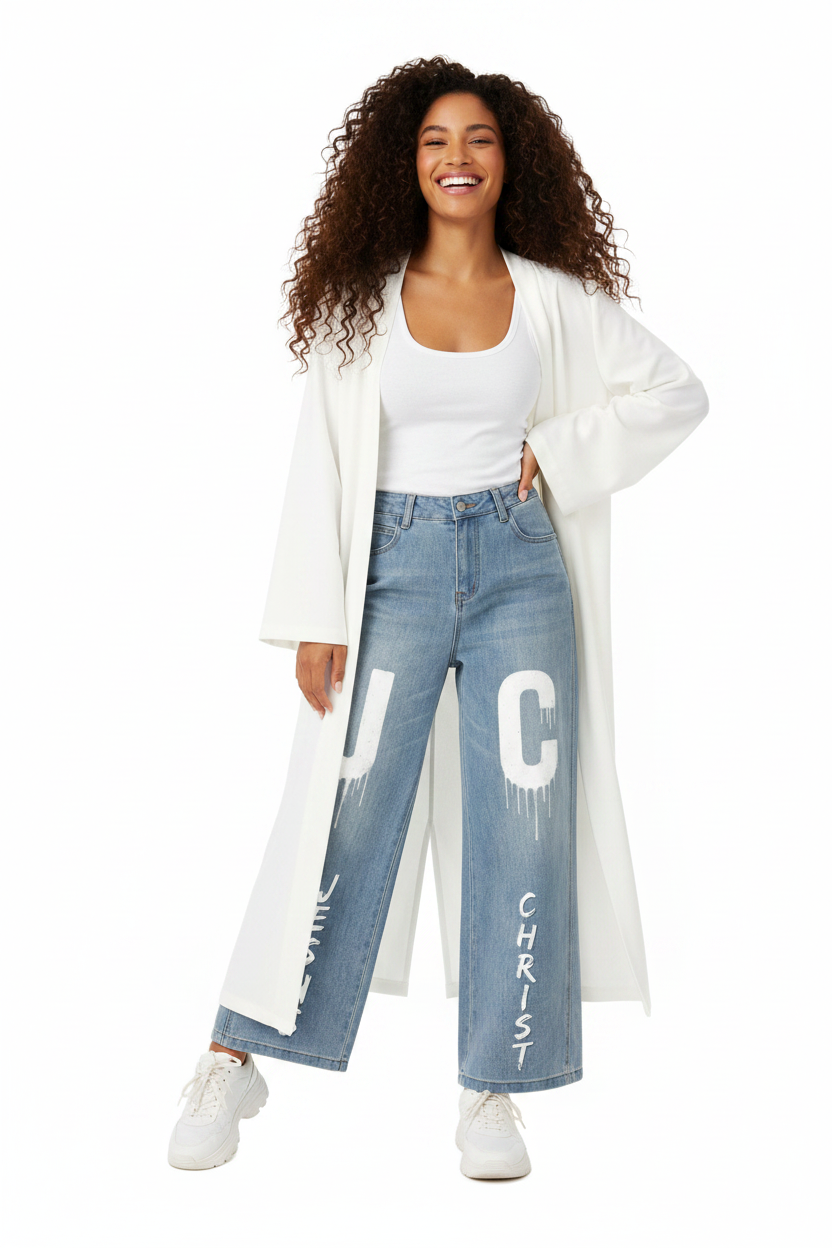 Women’s JESUS CHRIST Vintage Wash High Rise Wide Leg Jeans
