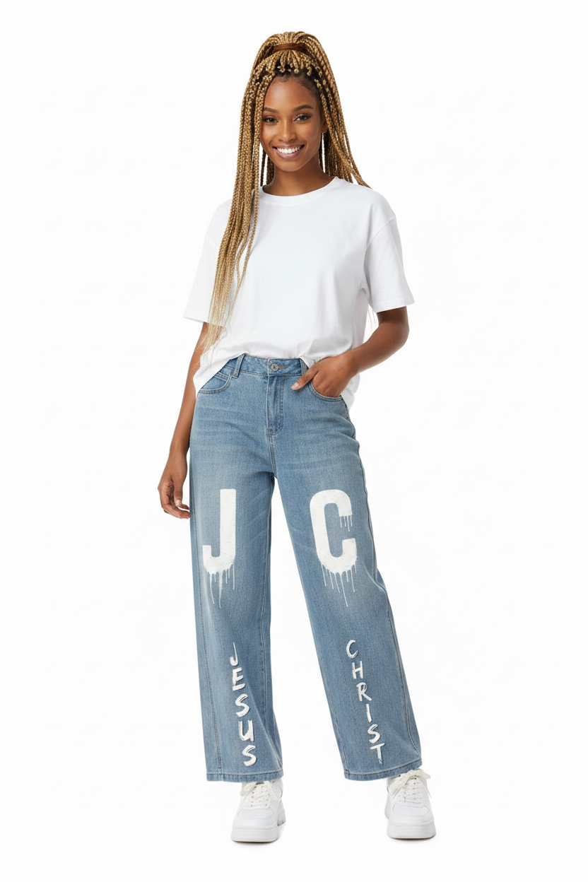 Women’s JESUS CHRIST Vintage Wash High Rise Wide Leg Jeans
