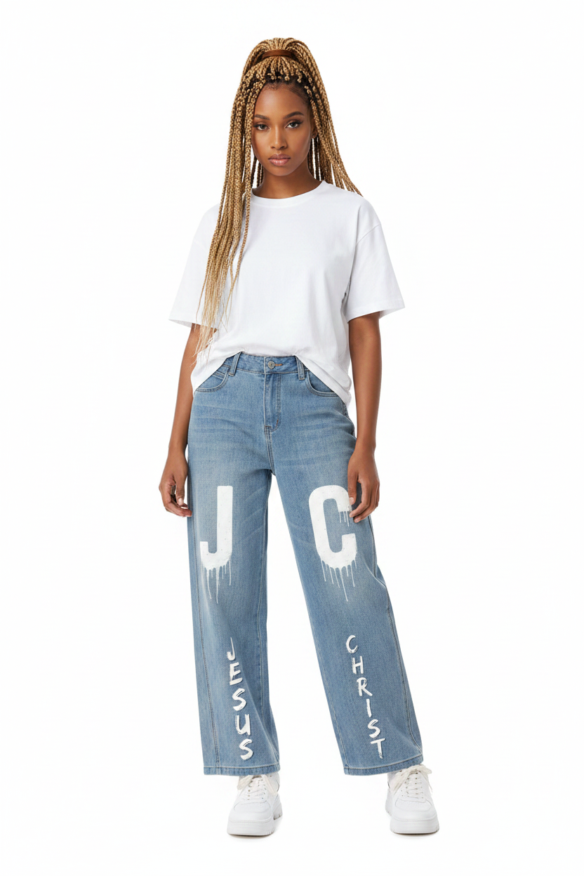 Women’s JESUS CHRIST Vintage Wash High Rise Wide Leg Jeans