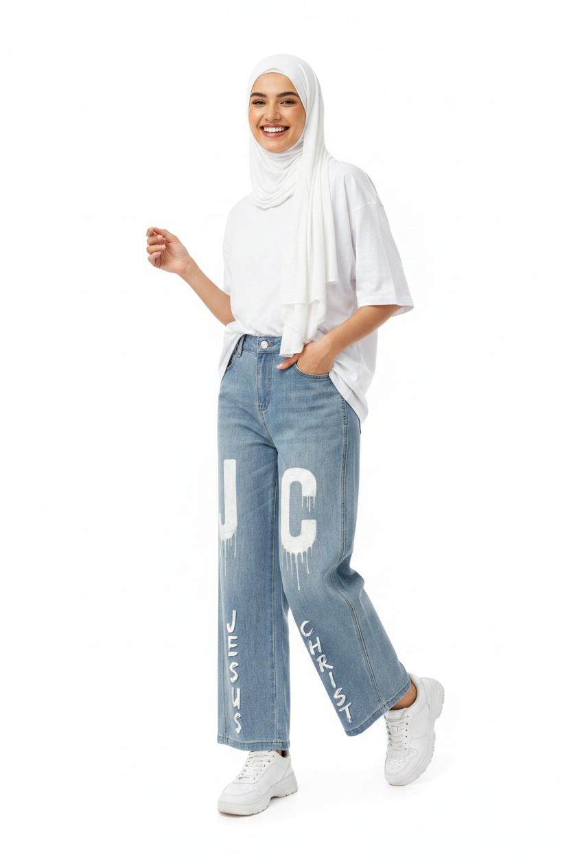 Women’s JESUS CHRIST Vintage Wash High Rise Wide Leg Jeans