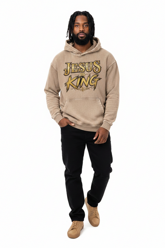 "Jesus is King" Snow Washed Loose Cotton Hoodie
