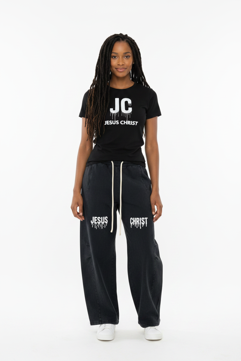 Women's "Jesus Christ" Mineral Wash Barrel Leg Pants