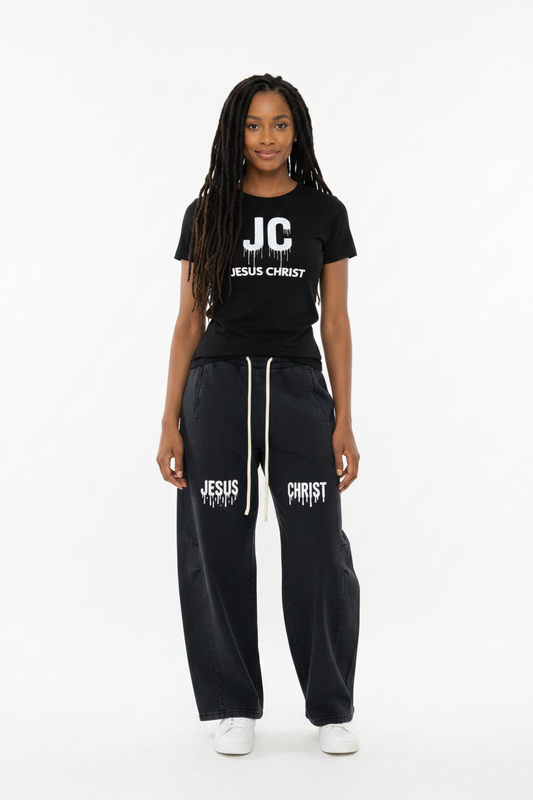Women's "Jesus Christ" Mineral Wash Barrel Leg Pants