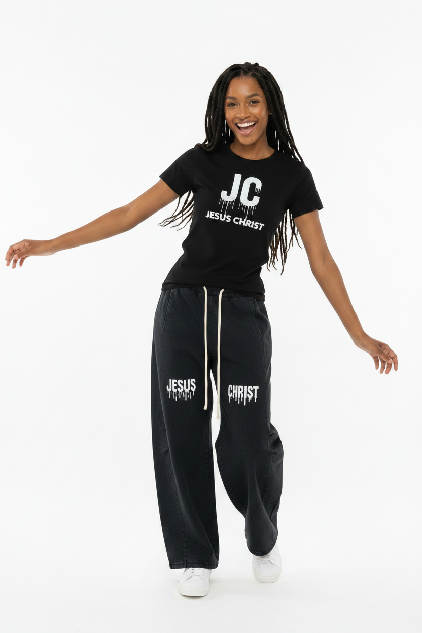 Women's "Jesus Christ" Mineral Wash Barrel Leg Pants