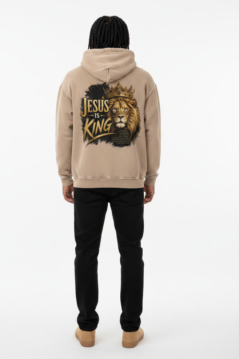 "Jesus is King" Snow Washed Loose Cotton Hoodie