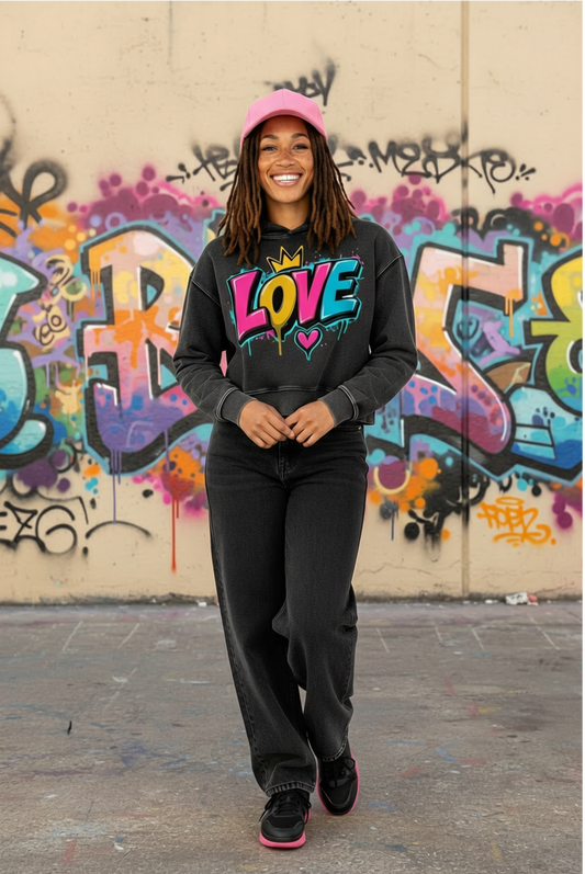 Women’s "God is Love" Mineral Washed Crop Hoodie