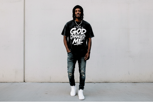 "God Changed Me" Snow Washed Oversized Cotton T-Shirt